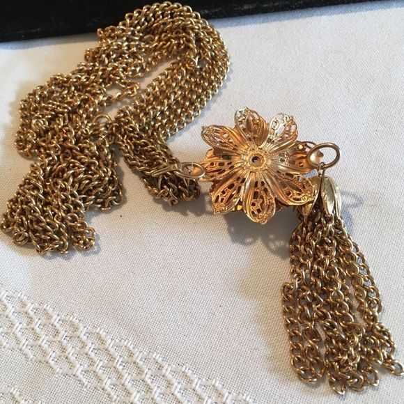 Vintage Triple Chain Necklace With Flower Tassel - Picture 7 of 9